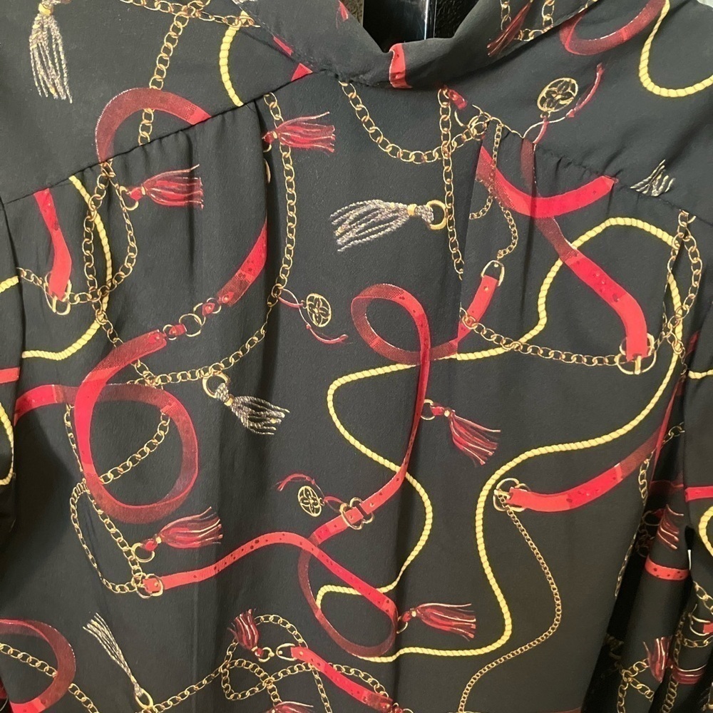 CAFE Marrakesh 1980s Blouse Red Gold Black Vintage Size Medium - Picture 7 of 9